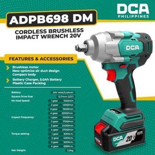 DCA Cordless Brushless Impact Wrench ADPB698
مفتاح ربط لاسلكي بدون فرشاة