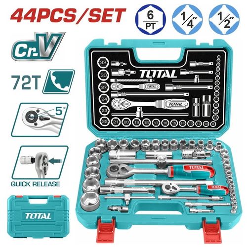 TOTAL 44pcs 1/4’’ & 1/2’’ Socket Set 